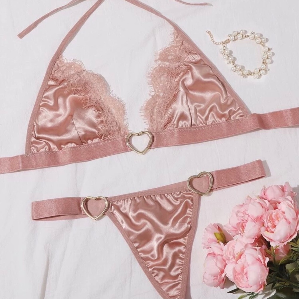 Heart Ring Satin Lingerie Set